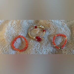 18 k Gold  plated and Red seed Beaded ring set